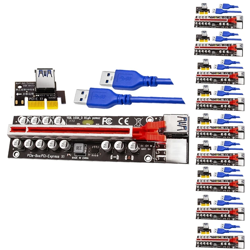 

PCI-E X1 to X16 USB3.0 6PIN Graphics Extension Cable Adapter Card with 12 Solid Capacitors for B250 B250C B75 BTC