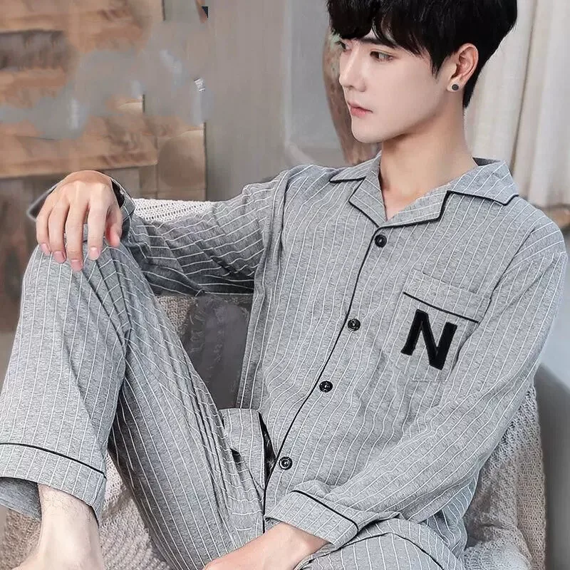 Autumn Men Pajamas Set Casual Sleepwear For Man Shirt Full Sleeve Pyjama Men's Fashion Soft Homewear Clothes Plus Size