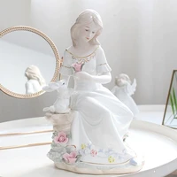 european ceramics lady and rabbit art sculpture retro porcelain love figure figurine character statue craft home ornament r5267