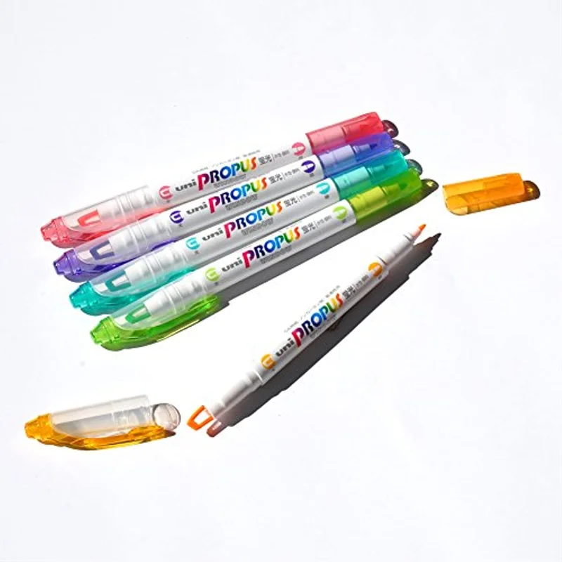 

Школьный двусторонний маркер Uni Highlighter Propus, набор школьных кавайных маркеров 5 цветов, японские Канцтовары