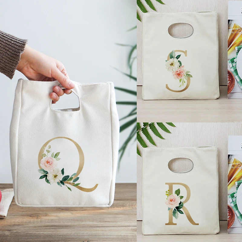 

Letters Print Fashion Portable Lunch Box Thermal Bags for Women Harajuku Eco Travel Female Pouch School Food Storage Pouch
