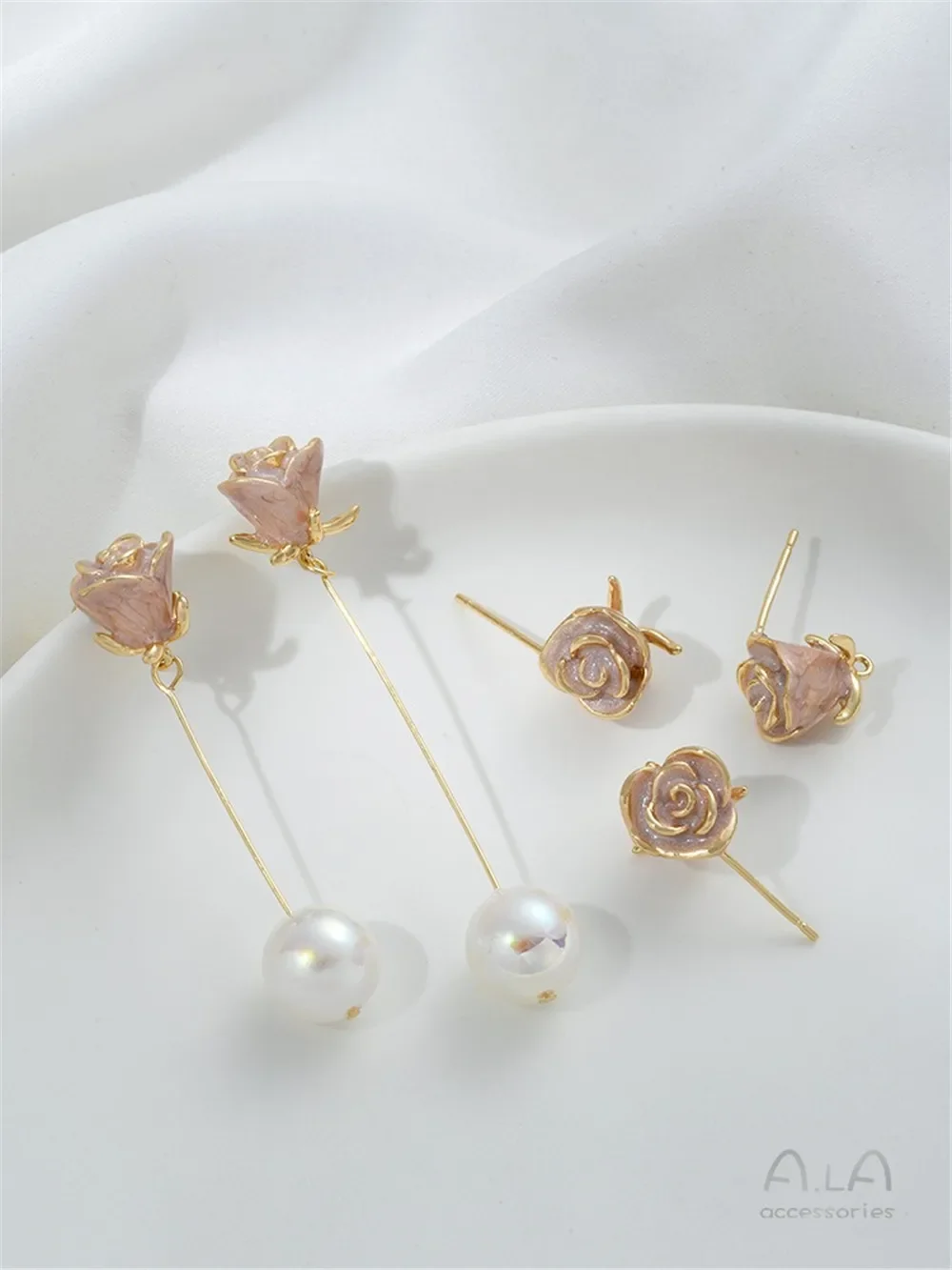 Серьги-гвоздики с позолотой 14 карат и серебряной булавкой капающее масло розовая