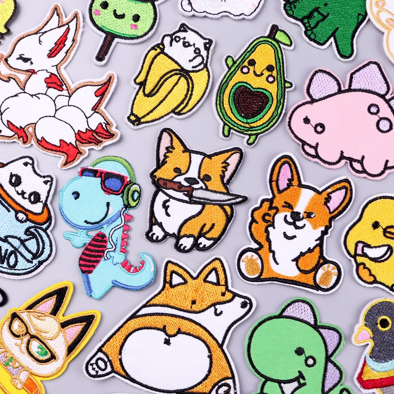 

Corgi Dog Patch Iron On Patches On Clothes Cartoon Animal Stickers Stripe Badges Embroidered Patches For Clothing Patch Applique