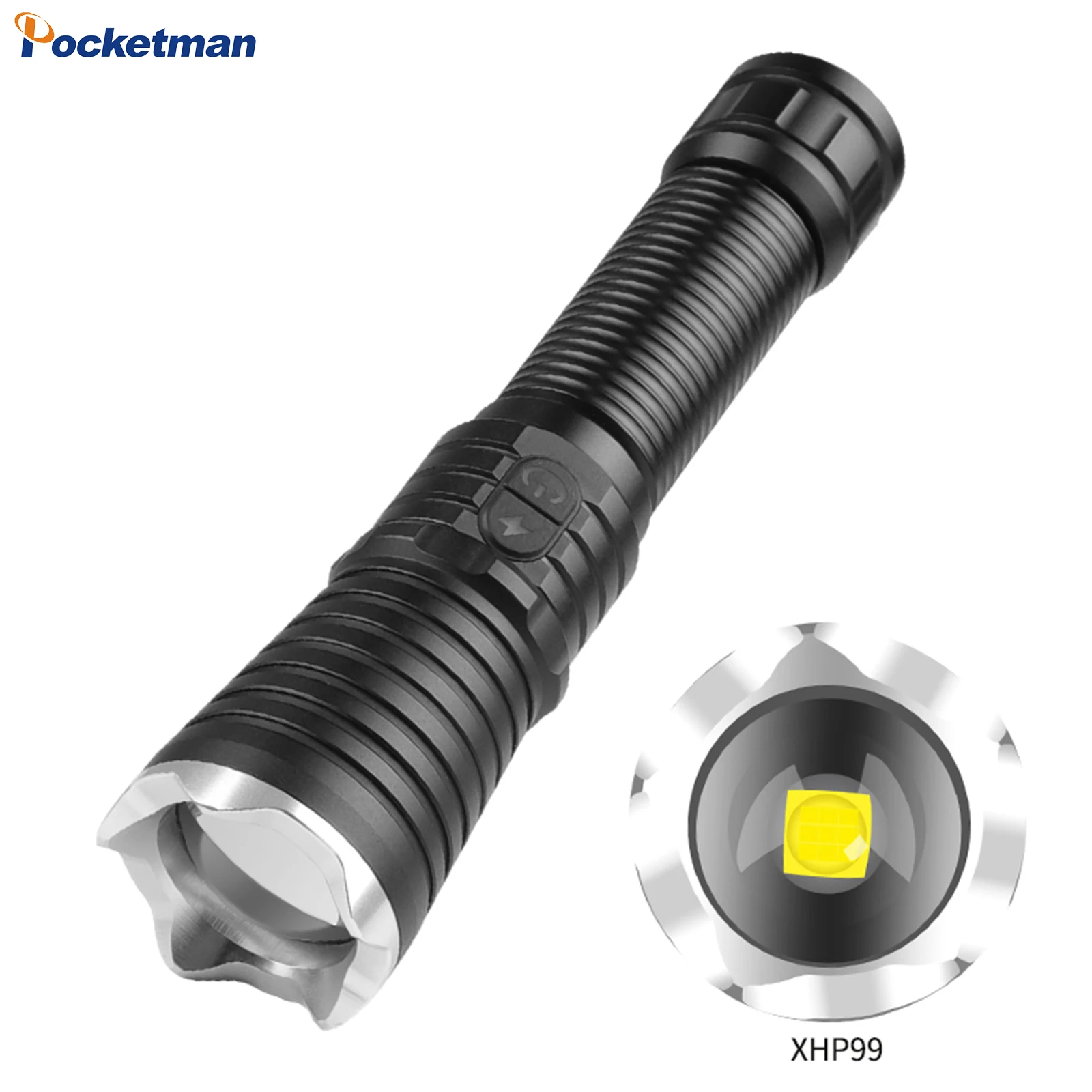 

XHP99 led flashlight, 3 Modes, IPX4, Telescopic Zoom Dual Switch (with Type-C Cable) led led torch