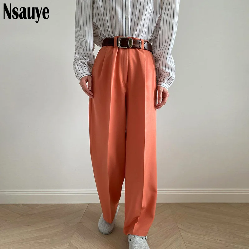 

Nsauye Women Casual High Waist Wide Leg Pants Y2K Korean Fashion Streetwear Elegant Loose Pockets Zipper Trousers Autumn 2021