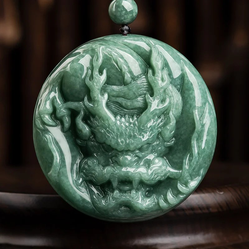 

Burma Jadeite Dragon Pendant Necklace Fengshui Charm Men Women Myanmar Grade A Jades Hand-carved Dragon Lucky Amulet Gifts