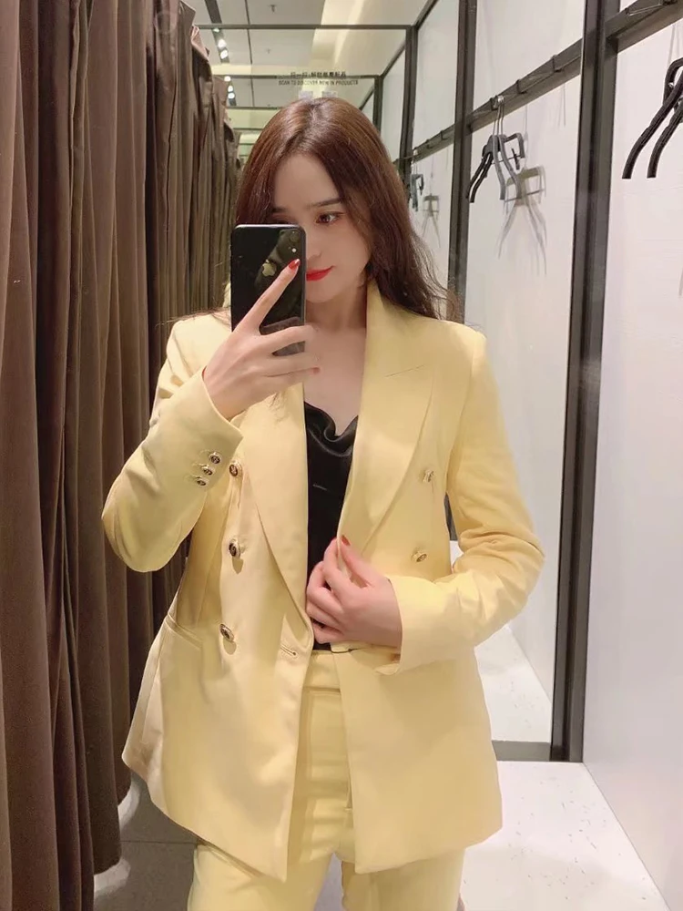 Женский двубортный блейзер с карманами винтажная верхняя одежда четырех цветов