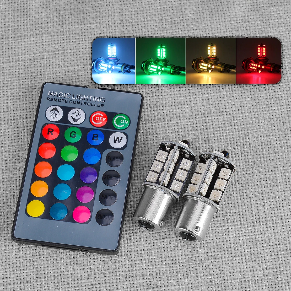 2 шт. 1156 BA15S P21W 382 27SMD 5050 RGB светодиодные лампы заднего хода стоп-сигнала DRL с пультом