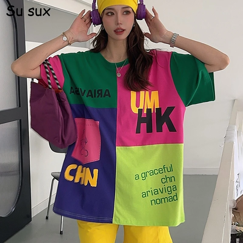 Лето 2022 разноцветные лоскутные футболки с принтом латино женские топы одежда Y2k