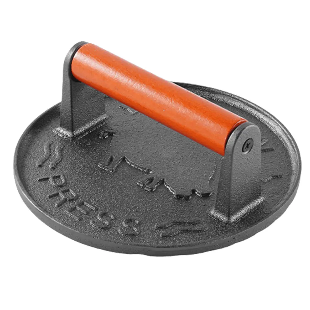 Чугунный пресс для гамбургеров круглая ручка с деревянной ручкой 7 09 дюйма защита