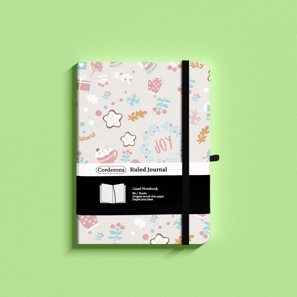 

B6 160gsm Lined Journal Hard Cover Cute Christmas Elastic Band Thick Paper Ruled Notebook Travel Planner Diary