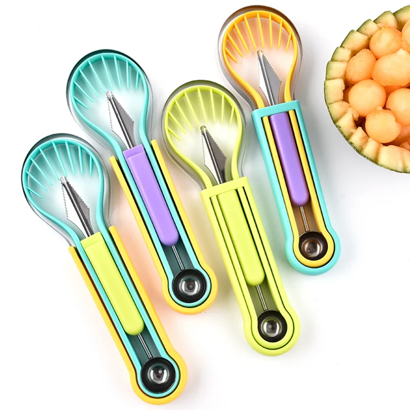 

3-in-1 Fruit Ball Digger Fruit Platter Carving Knife Set Fruit Spoon Watermelon Spoon Ice Cream Baller Scoop Fruit Cutting Tool