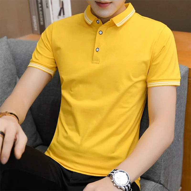 

Summer Short Sleeve Polo Shirt New Men's Clothing Turn-down Collar Business Casual Fashion Polyester Loose Button Striped Tops