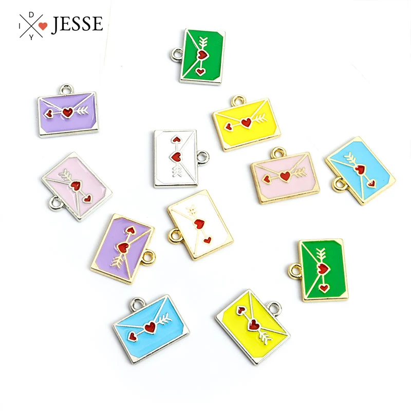 

10Pcs Cute Enamel Love Heart Envelope Charms Color Plated Sweet Funny Pendant For Women Kids Jewelry DIY Making GIft Accessories