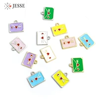 10pcs cute enamel love heart envelope charms color plated sweet funny pendant for women kids jewelry diy making gift accessories