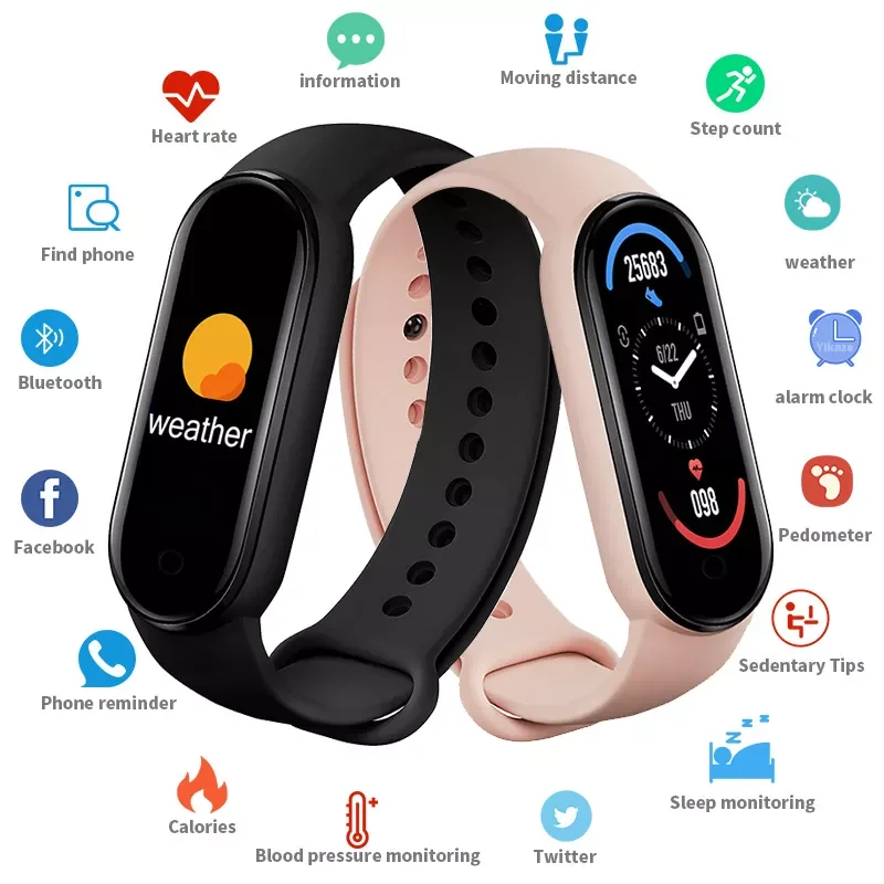 

M6 Smart Watches Smart Band Sport Fitness Tracker Pedometer Heart Rate Blood Pressure Monitor Bracelet For Men Women IOS Android