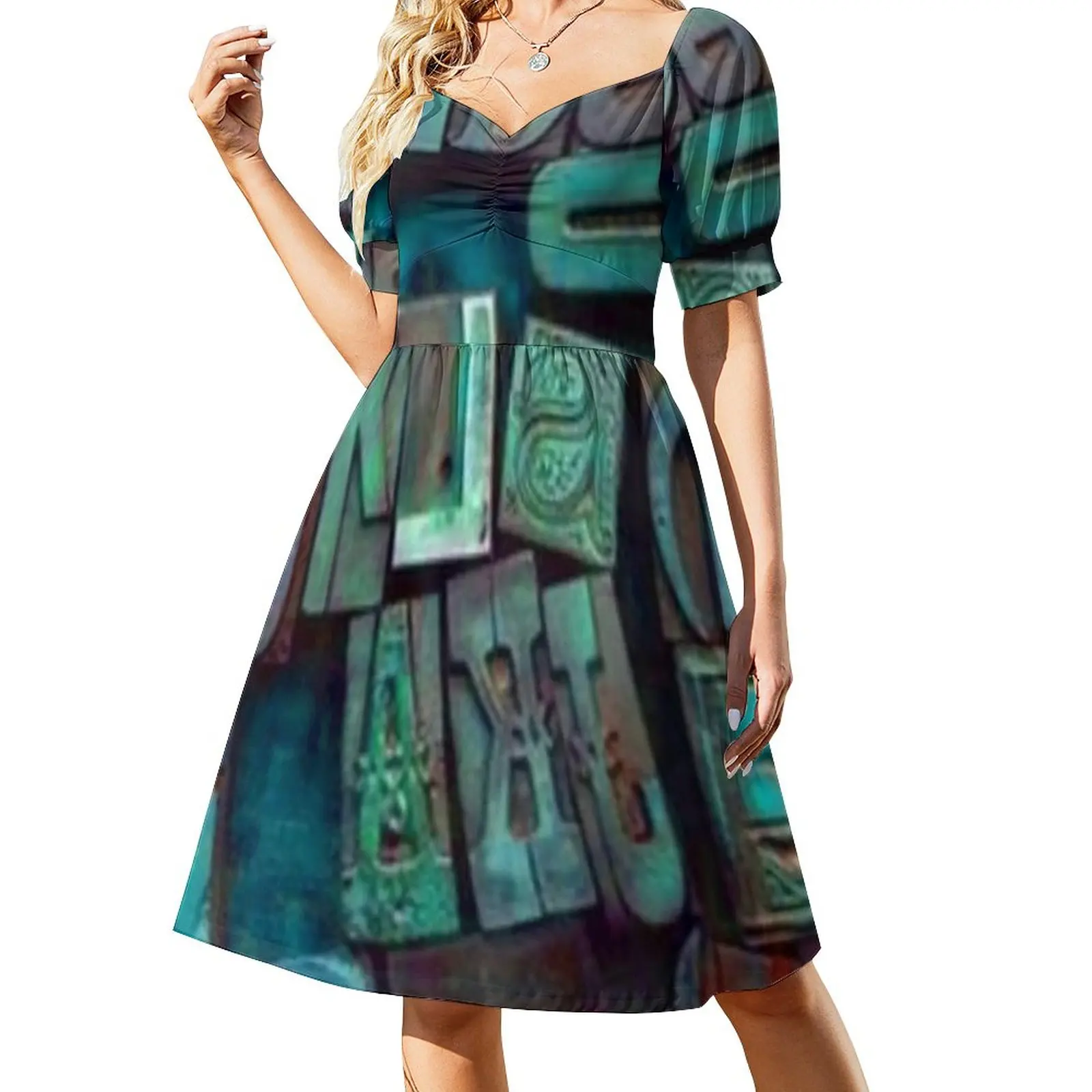 

Платье с абстрактными буквами и принтом деревянных слов, элегантные летние повседневные платья с графическим принтом, платья большого разм...