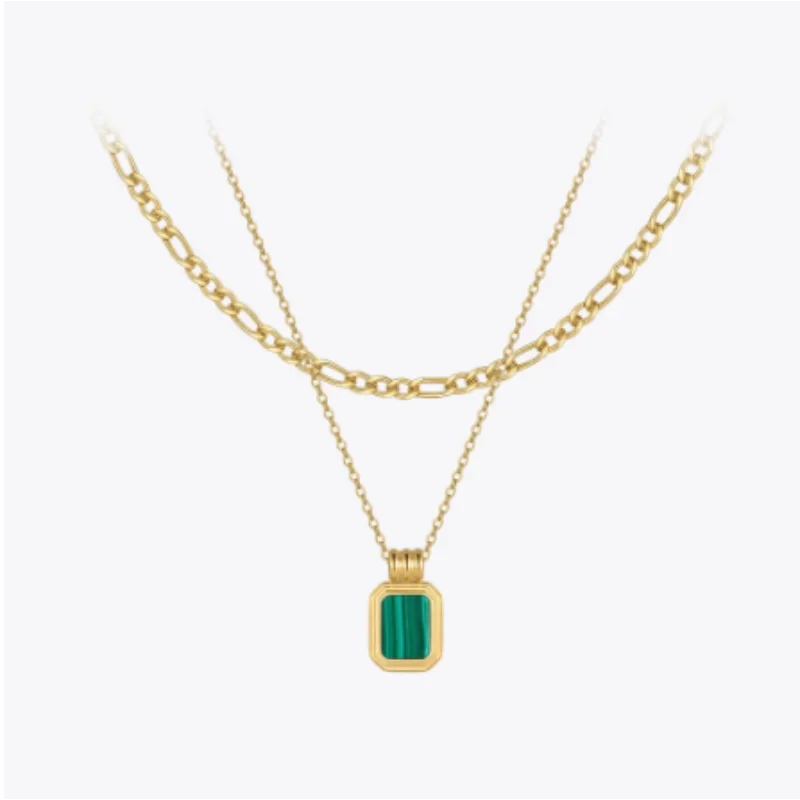 

Square Double Stacked Titanium Steel Pendant Necklace Women's Gold Coloured Necklace Stainless Steel Wedding Fashion Jewellery