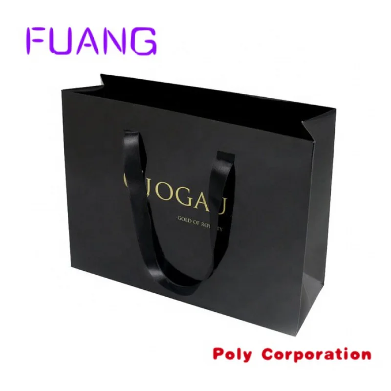 Custom Printed Brand Logo Design Promotion Luxury Clothing Retail Gift Shopping Black  Paper Bag With Handle