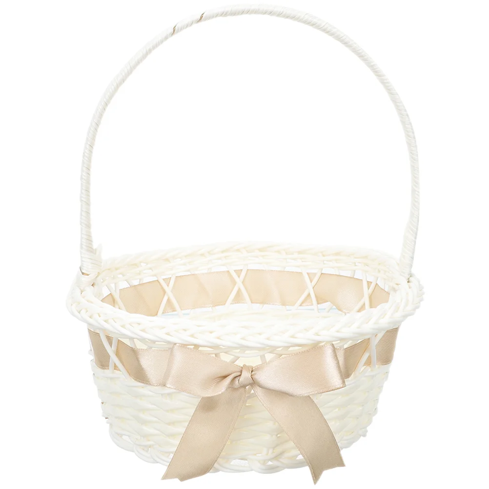 

Basket Flower Baskets Girl Wicker Wedding Candy Handheld Storage Bride Bread Fruit Woven Rattan Handle Weddings Party Petal Gift