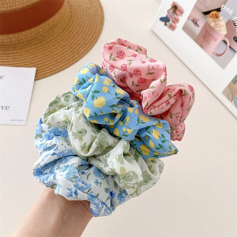 

Sweet Chiffon Scrunchies Women Girls Elastic Hair Bands Elegant Floral Print Ponytail Holder Rubber Bands Hair Accessories 2023