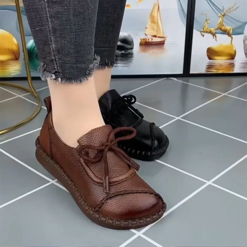 2023 Spring and Autumn New Fashion British Style Round Toe Soft Sole Shoes Retro Casual Thick Sole Single Shoes Women's