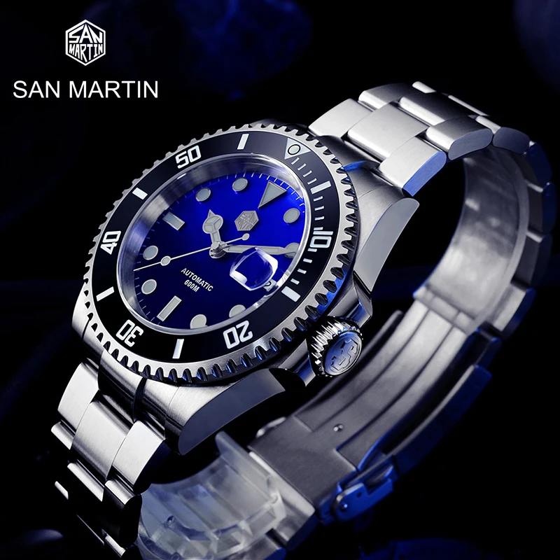 

San Martin Water Ghost Diver Watch Automatic 600M Luxury Sapphire Men Mechanical MOP Dial Ceramic Bezel Lume Date Wrist Watches