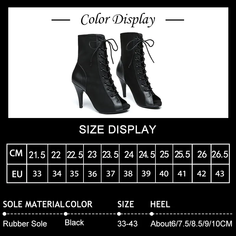 SWDZM Women Dancing Shoes Red Black Woman High Top High Heel Tango Ballroom Latin Dance Shoes Lady Salsa Dance Boots Suede Sole