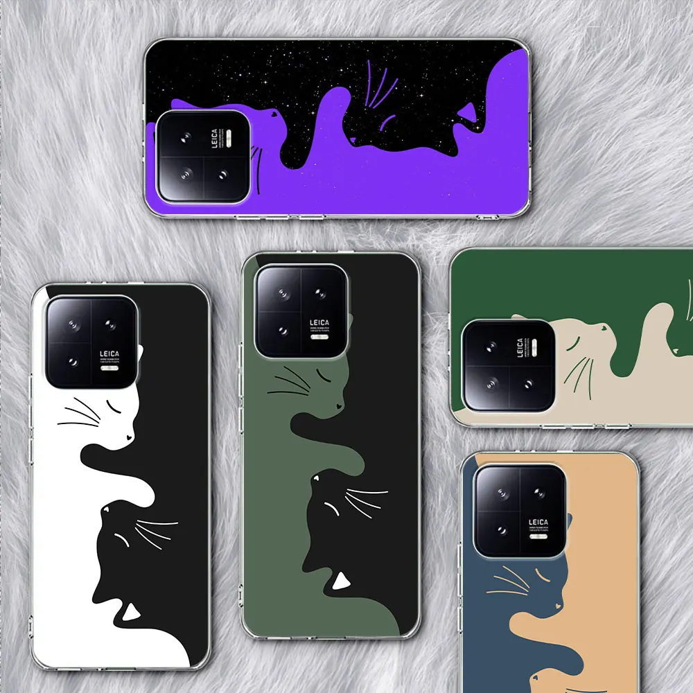 

Cute Animals Cat Cartoon Case for Xiaomi Mi 13 11T 11 Ultra Note 10 9T 10T Pro 12 9 A2 8 Lite 11i TPU Transparent Phone Cover