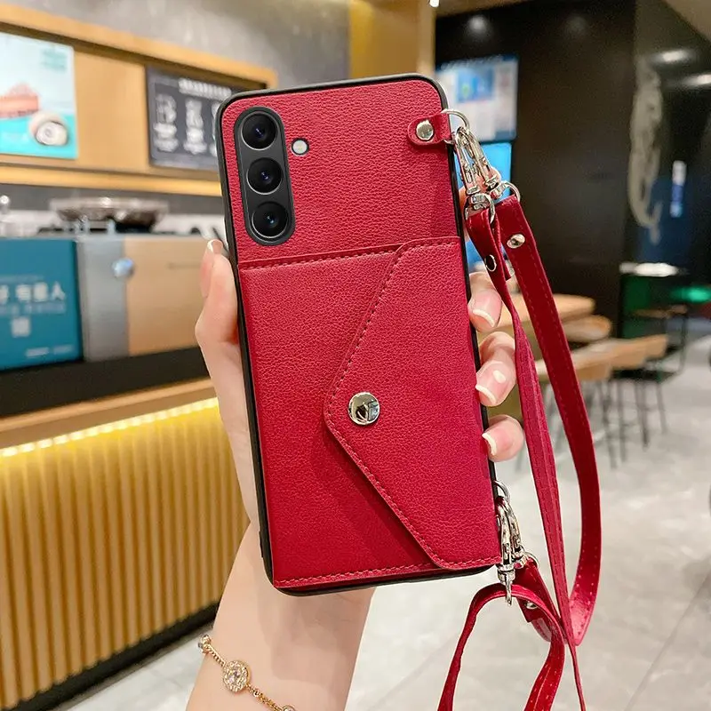 

Suitable For Samsung Galaxy A24 Leather Soft Phone Case, Change Card Bag, Crossbody Strap Lanyard