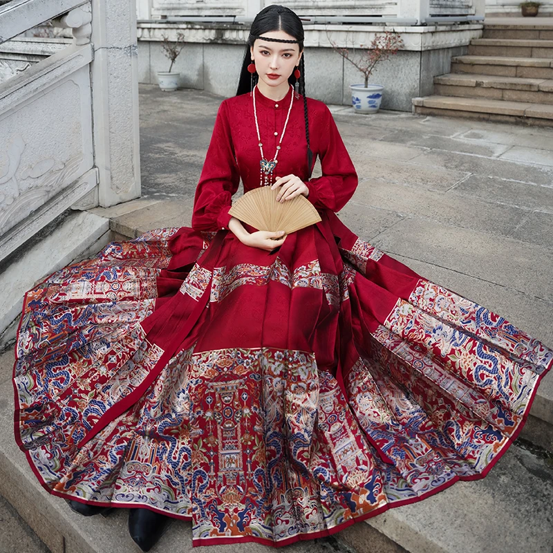 Традиционная китайская женская рубашка Hanfu с вышивкой юбка изображением лошади