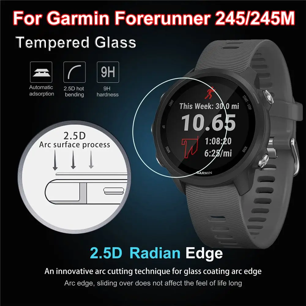 

1Pc Tempered Glass Film for Garmin Forerunner 245M / 245 2.5D Curved 9H Hardness Full Cover Screen Protectors Ultra thin Films