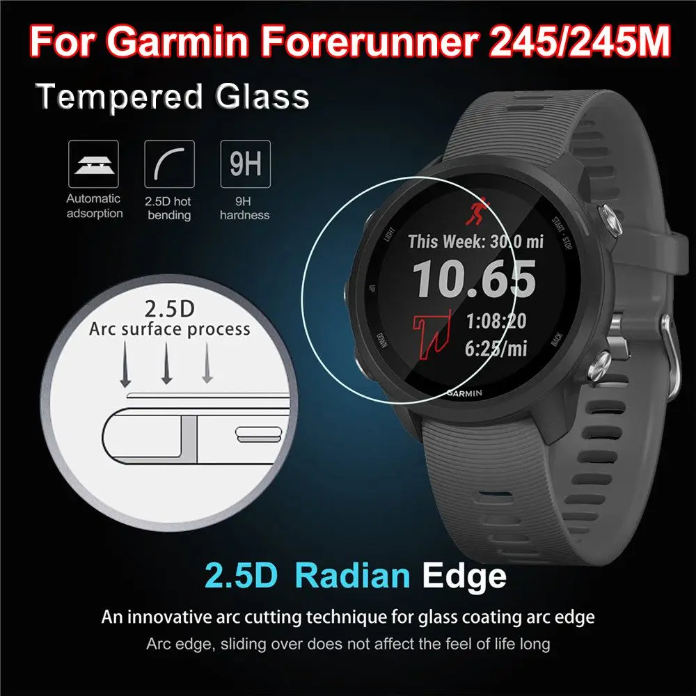 

Пленка из закаленного стекла для Garmin Forerunner 245M / 245 2.5D, изогнутая твердость 9H, защитные пленки для экрана, ультратонкие пленки, 1 шт.