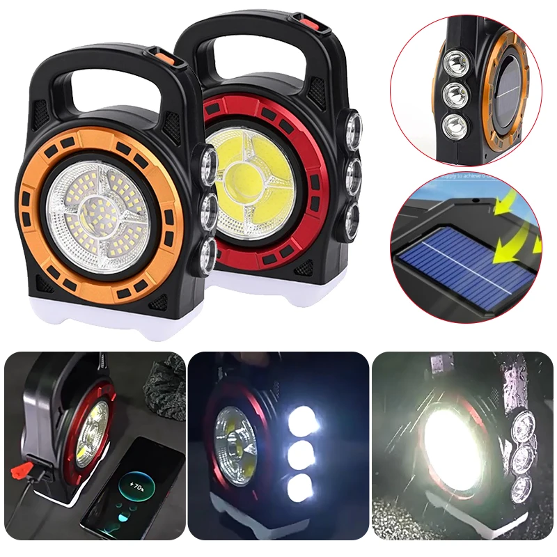 

500LM Powerful Solar LED Camping Flashlight With LED COB Work Lights USB Rechargeable Handheld 3 Modes Solar Powered Lanterns