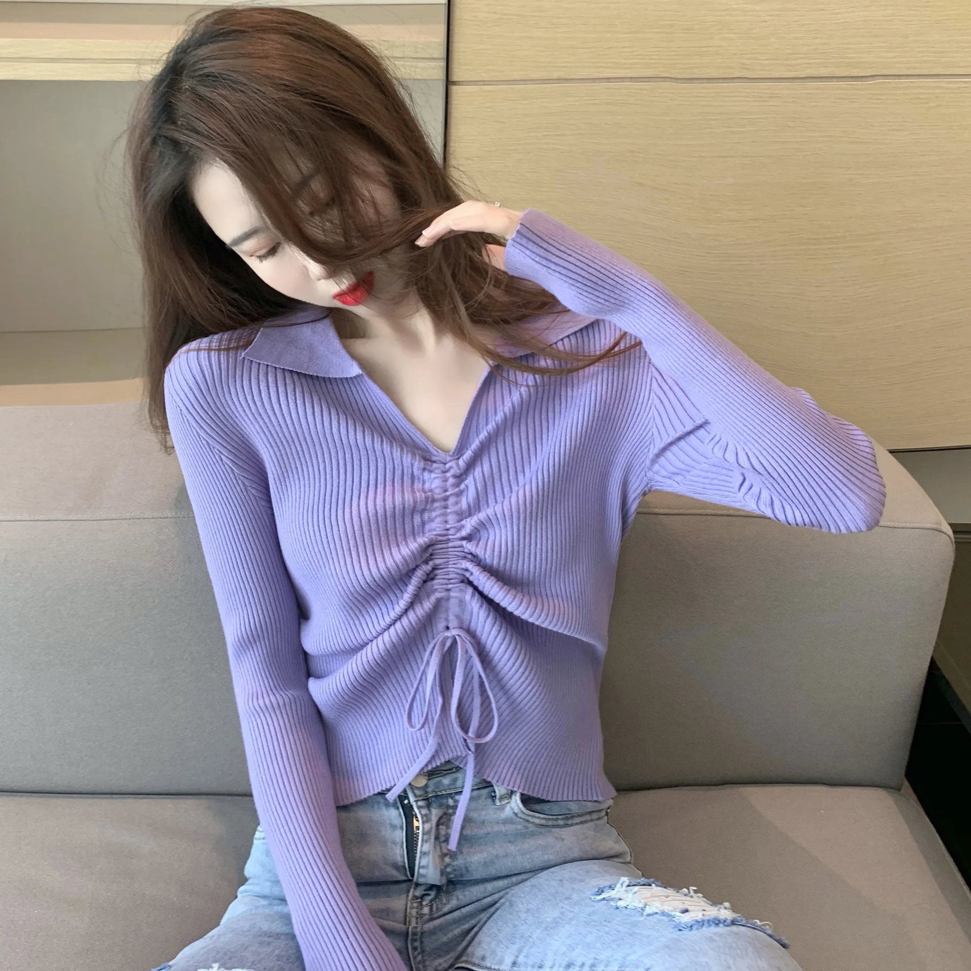 

Long Sleeve Autumn Sweaters Women Pullover Solid New Spring Soft Top Womens Knitted Slim Sweater Winter V Neck Sweater Female