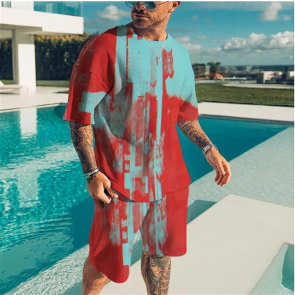 Мужской облегающий костюм из футболки и шортов Повседневный дышащий спортивный