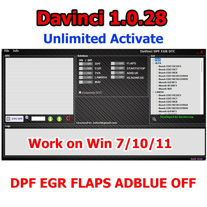 

DAVINCI V1.0.28 ECU Programmer for Win7/10/11 Unlimited Activate DPF EGR FLAPS ADBLUE OFF CHIPTUNING REMAPPING SW Davinci 1.0.28