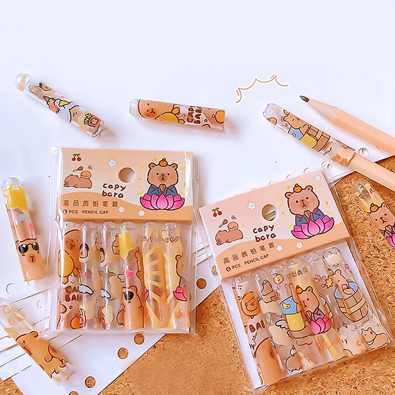 6 шт. в упаковке Kawaii Capybara защитный чехол для ручки прозрачный колпачок карандашей