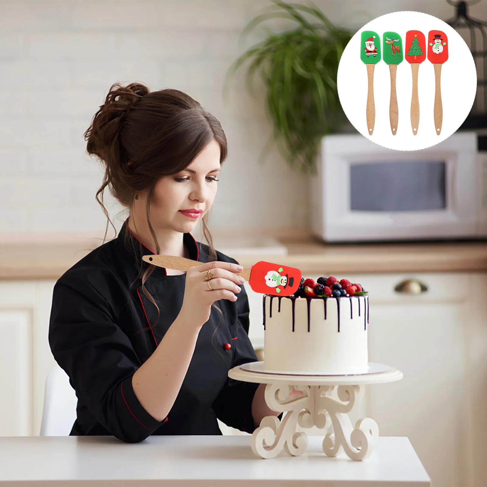 

Spatula Christmas Scraper Cake Baking Silicone Decorating Cream Spatulas Rubber Set Batter Kitchen Mixing Heatholiday Butter