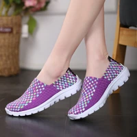 shoes women woven shoes breathable sneakers comfortable slip on casual shoes light flats handmade walking shoes mother shoes
