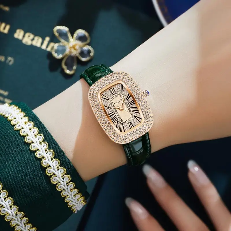 

Casual Watches for Women Diamond-Studded Retro Female Watch Ladies Leather Band Fashion Quartz Wristwatches Montre Femme