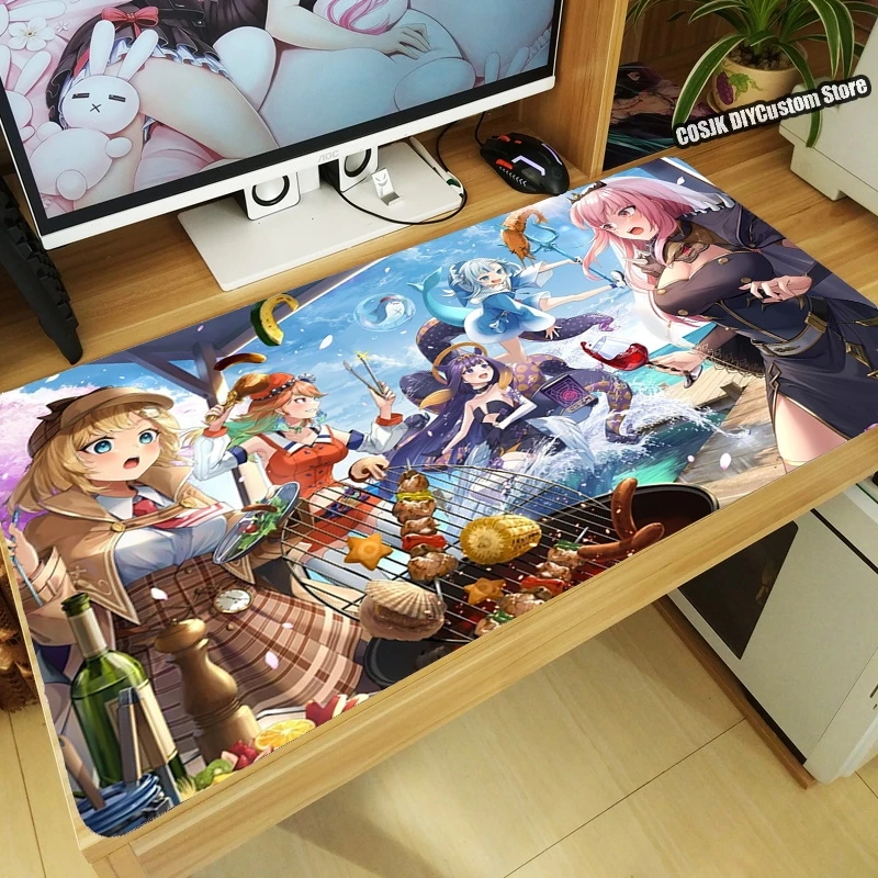 

Anime Vtuber Hololive Takanashi Kiara Gawr Gura Mori Calliope Mouse Pad Large Keyboard Mat Computer Lockedge Non-Slip Mousepad