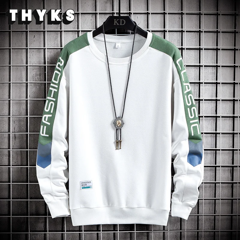 

Новинка 2022, модный Повседневный пуловер с круглым вырезом, мужской топ с длинными рукавами и буквенным принтом, мужская одежда в стиле Харадзюку, Мужской свитшот в стиле пэчворк