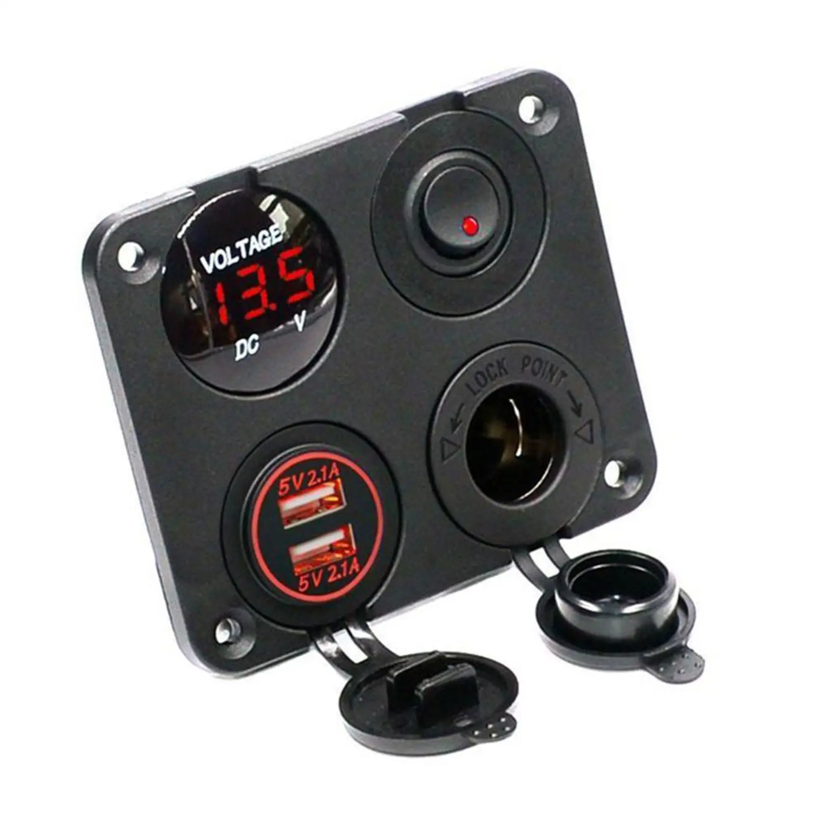 

Dual USB Ports Car Charger 4 in 1 LED Voltmeter 12-24V Power Socket On-Off Switch Car Marine Boat LED Switch Panel