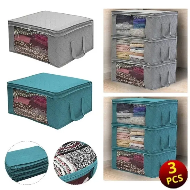

1/3pcs Large Capacity Quilt Storage Box Folding Non-Woven Closet Clothes Dust-Proof Storage Bag Home Blanket Pillow Organizer