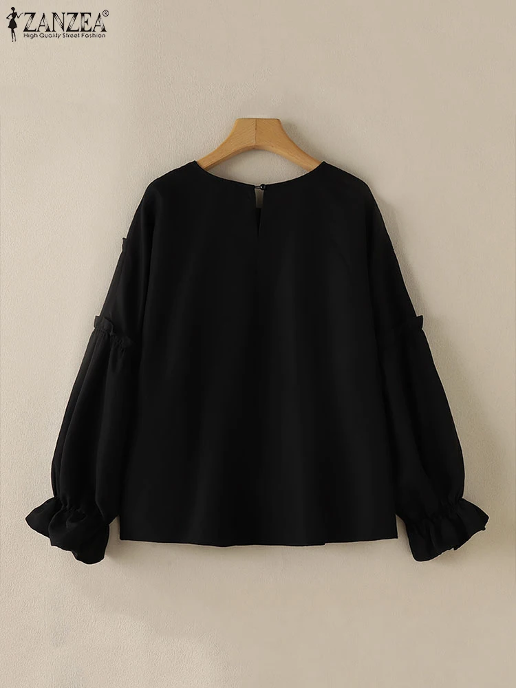 Винтажная однотонная рубашка ZANZEA женские блузки с длинными рукавами и