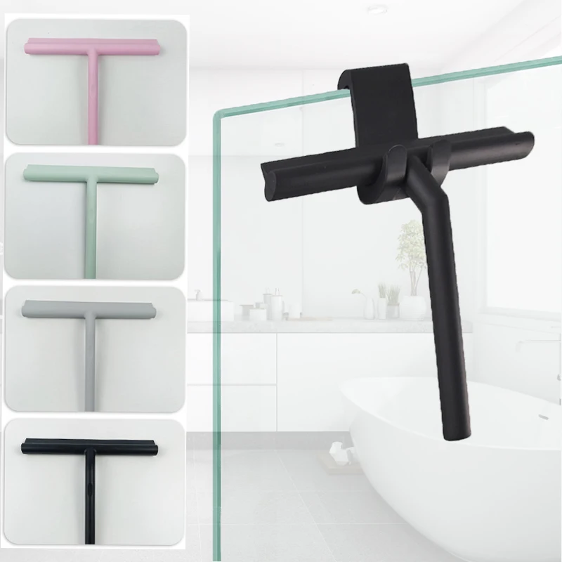 Bathroom Shower Squeegee Household Glass Wiper Window Mirror Silicone Scraper Shower Doors Hanging Squeegee Holder Cleaning Tool