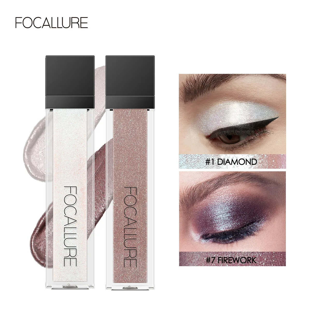 

FOCALLURE 2 Pcs/Set Diamond Glitter Liquid Eyeshadow Long-lasting Metallic Shimmer Pigmented Matte Eye Shdow Makeup Cosmetic