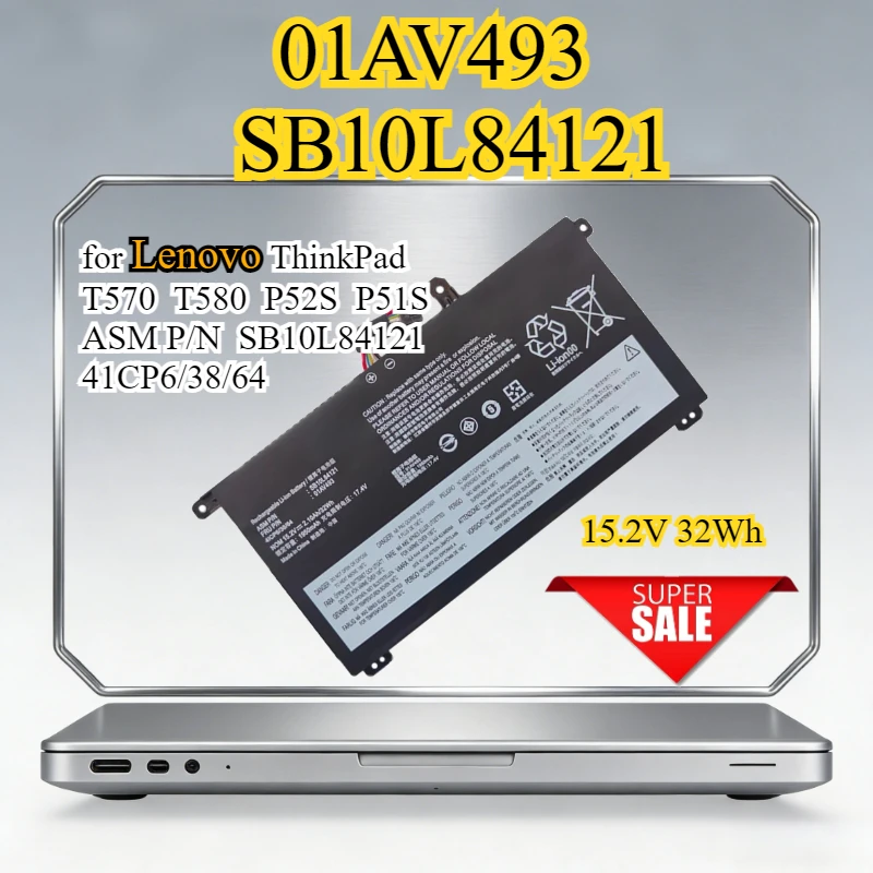 Фото Аккумулятор для ноутбуков Lenovo ThinkPad T570 T580 P52S P51S, артикул 01AV493 SB10L84121, замена батареи P/N SB10L84121 41CP6/38/64 №1