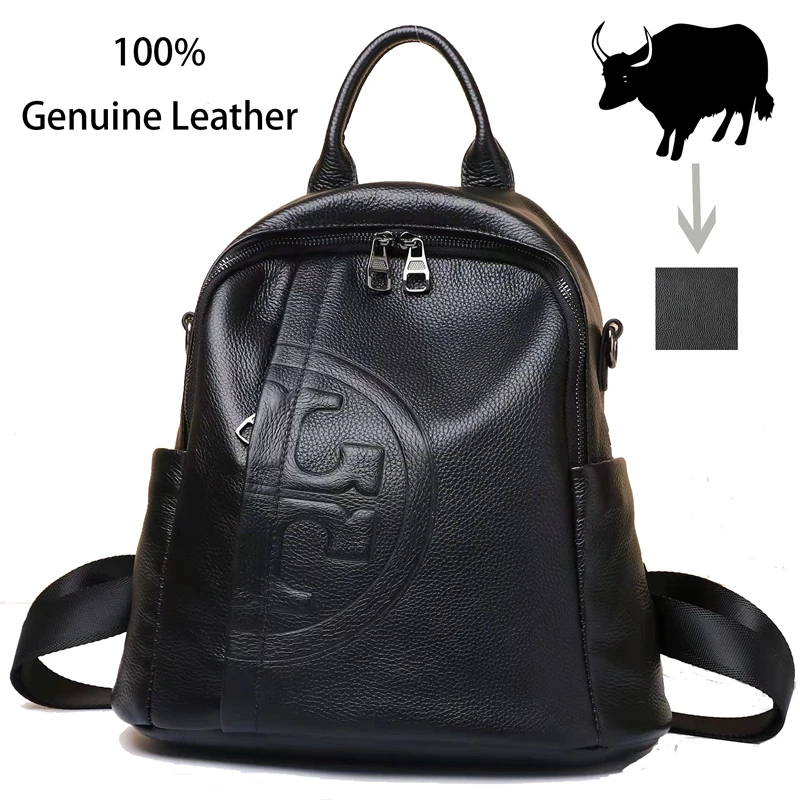 

Женский дорожный рюкзак из натуральной воловьей кожи, однотонная Черная сумка из натуральной кожи, 2022